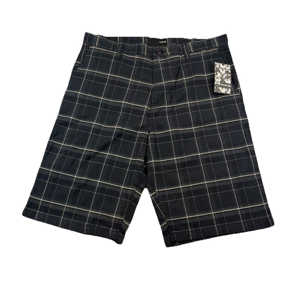 NWT Vintage Hurley Barney Shorts Mens 38 Black Plaid Skate Surf Y2K